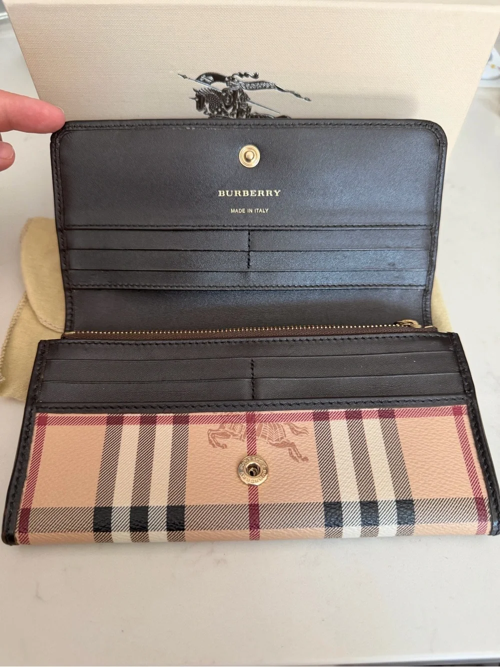 Burberry Haymarket Plaid Fold Wallet with Black Trim